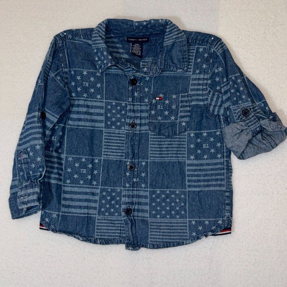 Tommy Hilfiger Toddler Denim‎ Button up shirt American Flag size 24 months 2T